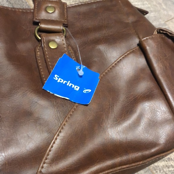 NEW Spring Faux Leather Shoulder Bag Dark Brown Medium Size (19” x 6.5”) - Picture 2 of 7